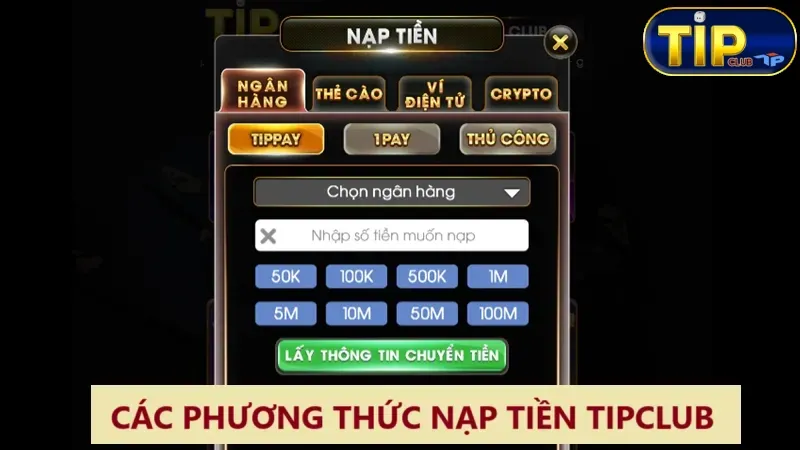 Các phương thức nạp tiền Tipclub